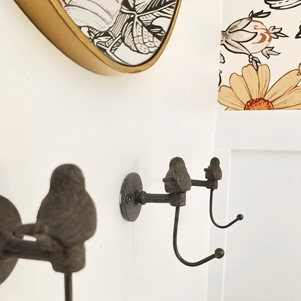 Cast Iron Underbrush Bird Wall Hooks, Set of 4