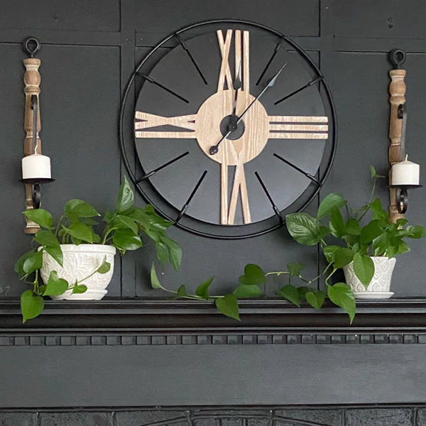 Metal and Wood Roman Numeral Wall Clock