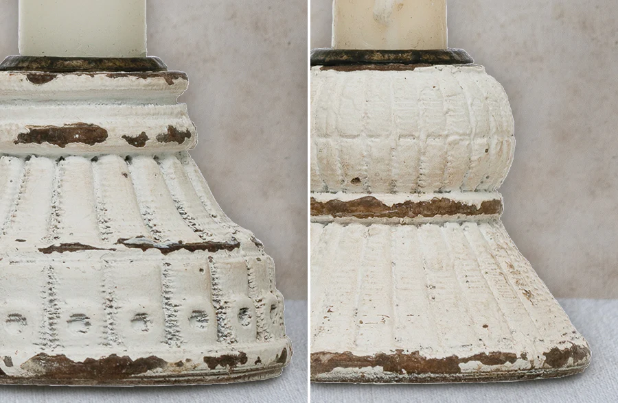 White Chippy Pillar Candle Holders, Set of 2