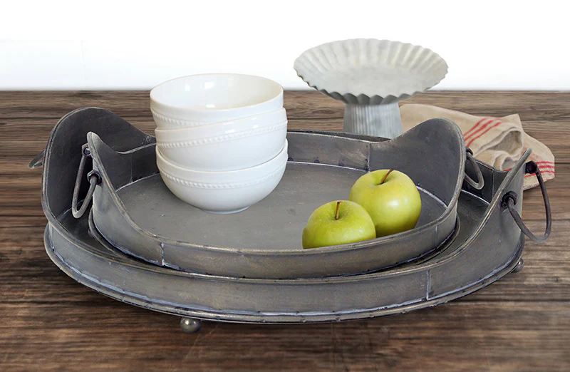 Distressed Metal Round Nesting Trays  Set of 2