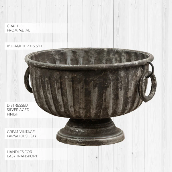 Distressed Silver Metal Compote Bowl