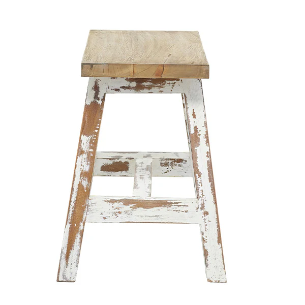 Distressed Whitewashed Stool