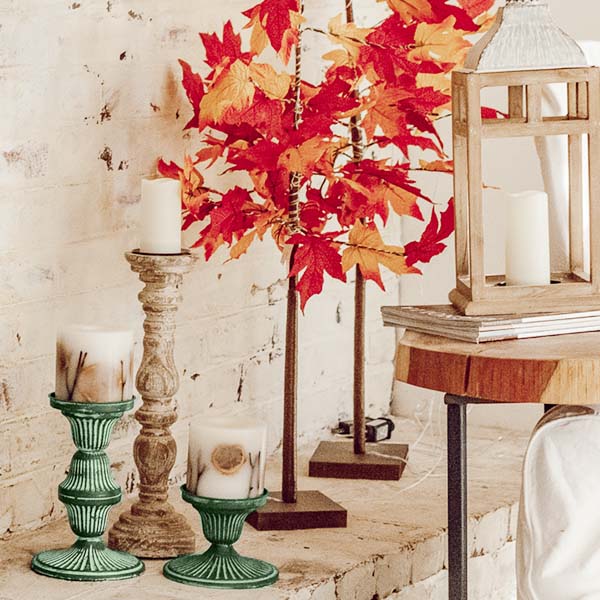 Distressed Antique Green Metal Candle Holders, Set of 2