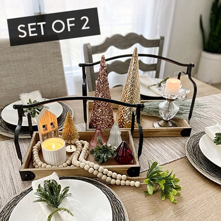 Modern Architectural Wooden Trays with Handles, Set of 2