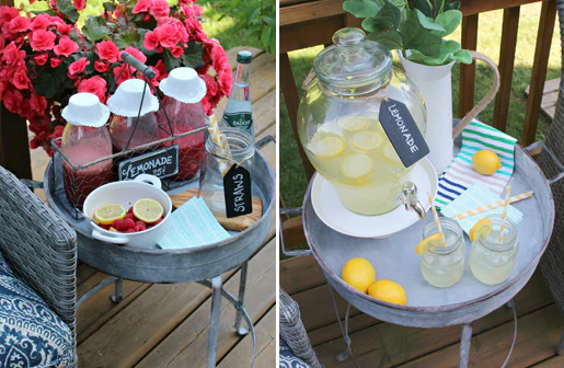 LARGE Galvanized Round Tray Tables  Set of 2