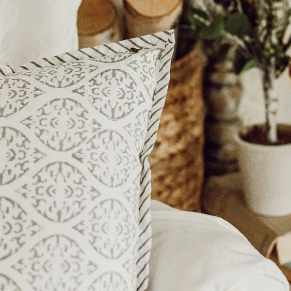 Hand Blocked Cotton Antique Victorian Print Pillow