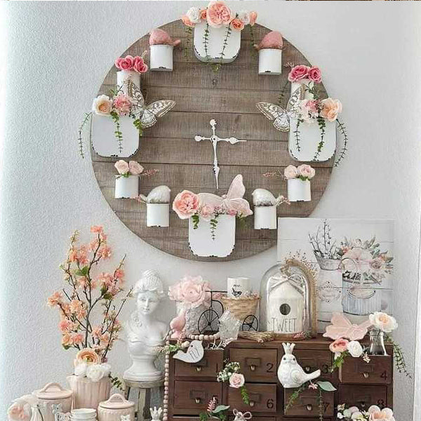 Shiplap Clock with Aged Enamel Planters