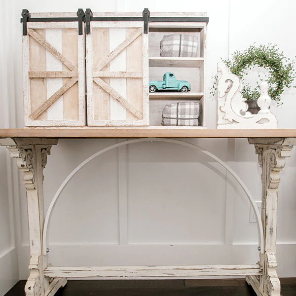 White Washed Barn Door Cabinet