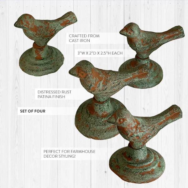 Chippy Metal Sitting Bird Figurines, Set of 4