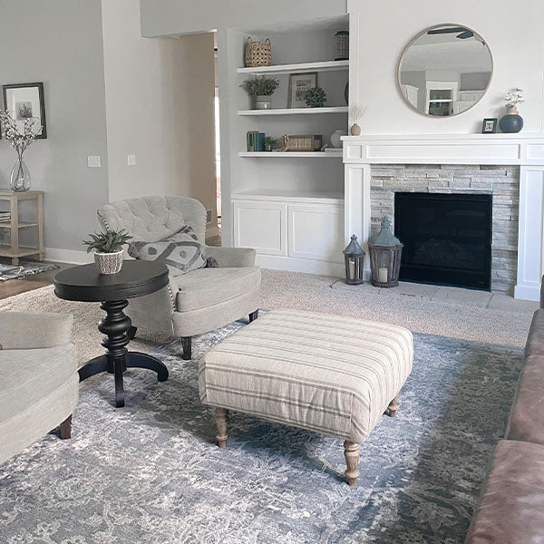 Farmhouse Stripe Fabric Ottoman