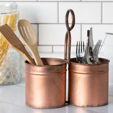 Distressed Finish Copper Utensil Caddy