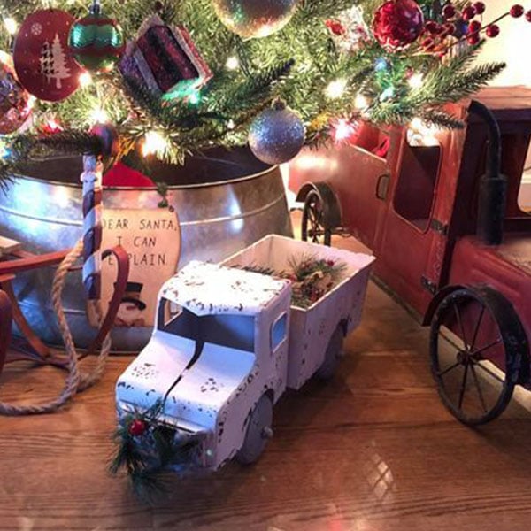 Distressed White Truck Planter