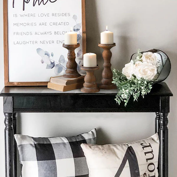 Natural Wooden Pillar Candle Holders, Set of 3