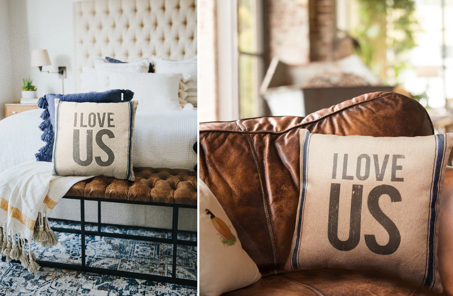I Love Us Feedsack Pillow