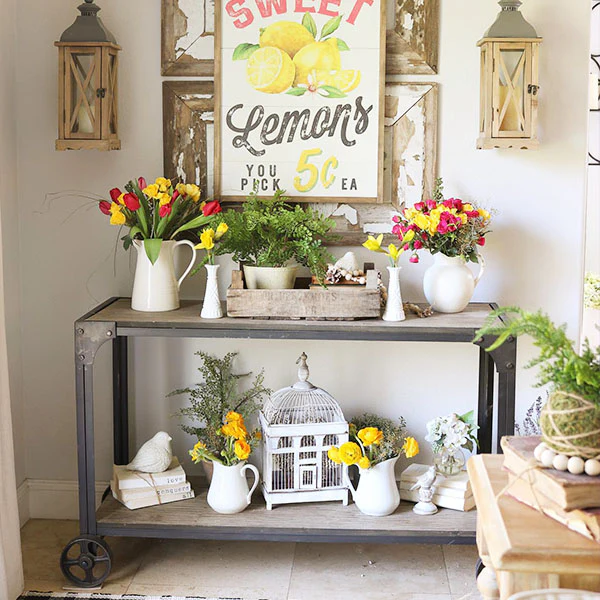 Farmhouse Industrial Rolling Cart Table