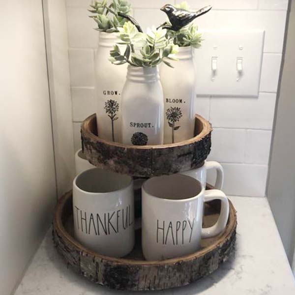 Bird and Birch Wood Two Tiered Tray