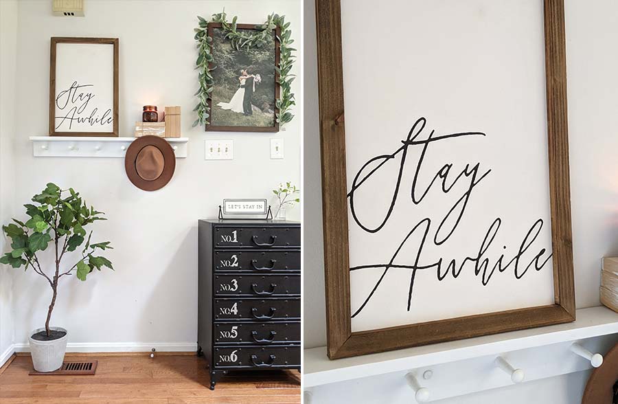 Wooden Framed Stay Awhile Wall Art