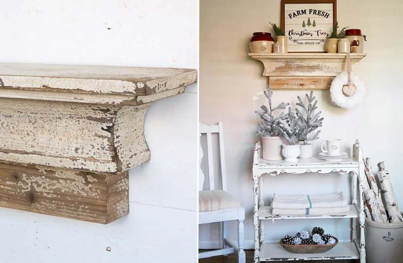 Distressed Chippy Wood Floating Shelf