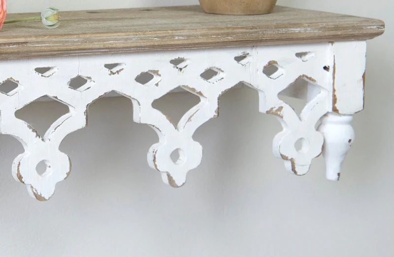 White Wooden Scalloped Edge Wall Shelf