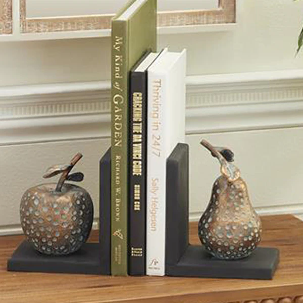 Bronze Metal Fruit Bookends, Set of 2