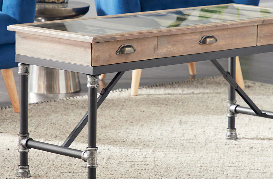 Glass Top Storage Coffee Table