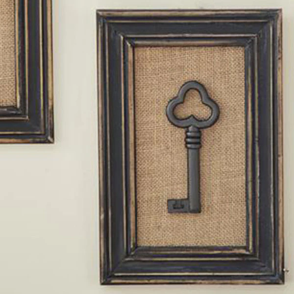 Wooden Framed Antique-Inspired Keys, Set of 2