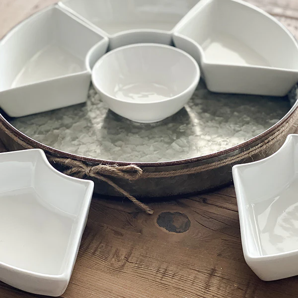 Ceramic 6 Section Dip Server with Metal Tray