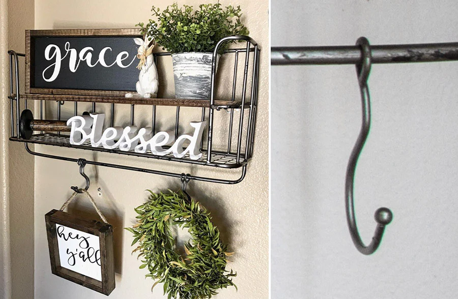 Two Tier Industrial Wire Shelf With Hooks, Set of 2