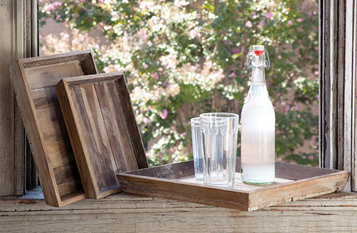 Square Reclaimed Wood Trays  Set of 3