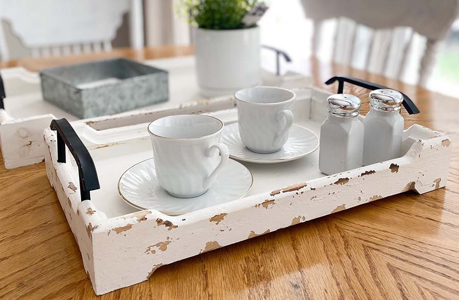 Chippy White Wooden Nesting Trays, Set of 2