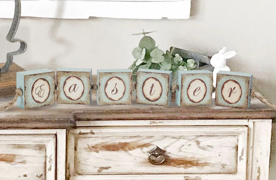 Happy Easter Block Garland, Set of 2