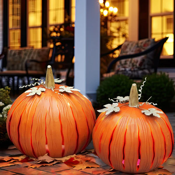Indoor/Outdoor Luminary Pumpkins, Set of Two