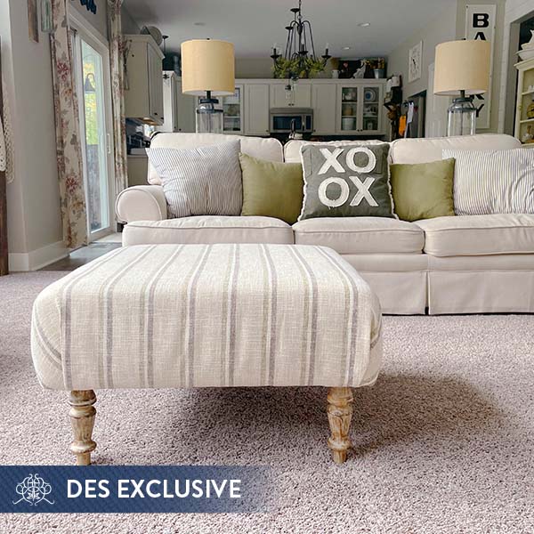 Farmhouse Stripe Fabric Ottoman