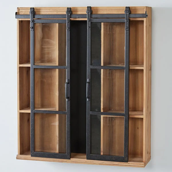 Rustic Glass Barn Door Wall Cabinet