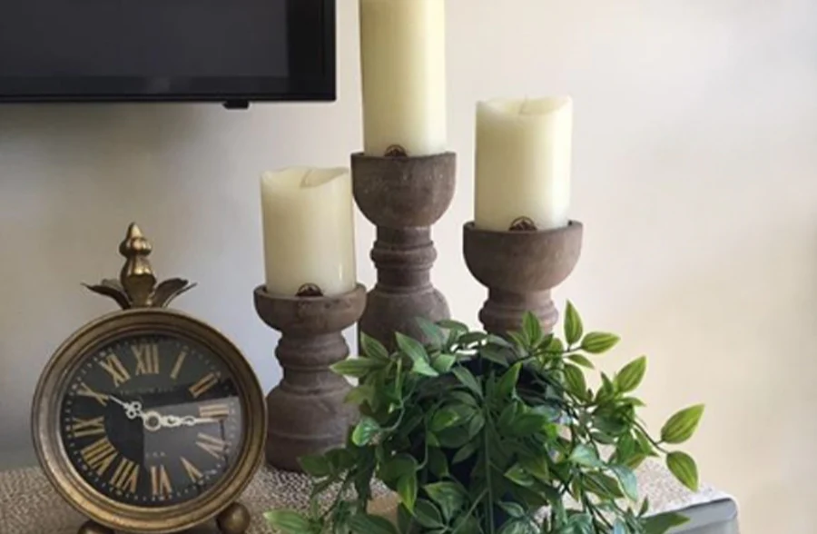 Chunky Wooden Spindle Candle Holders, Set of 3