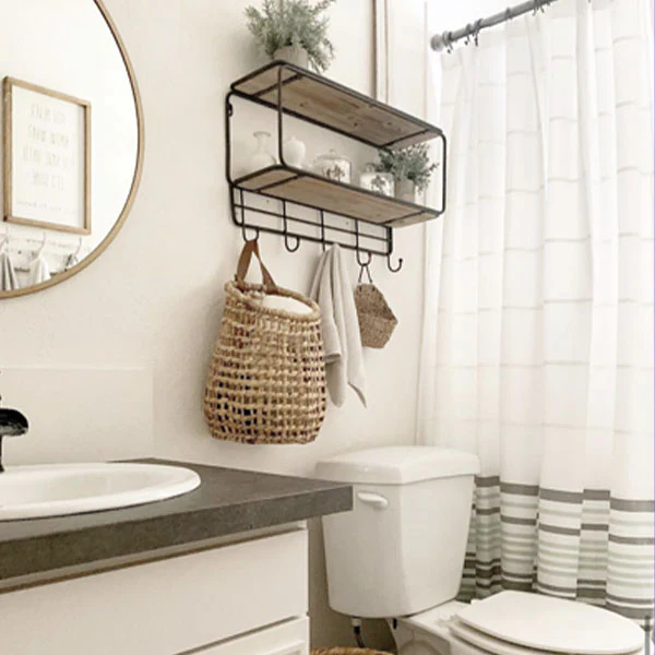 Wall Basket with Faux Leather Handle