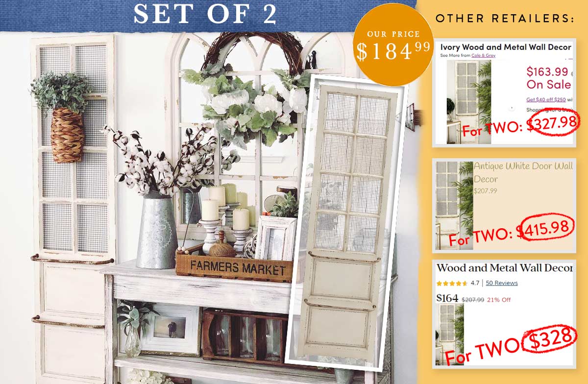 Distressed Wood Wall Door Panel, Set of 2