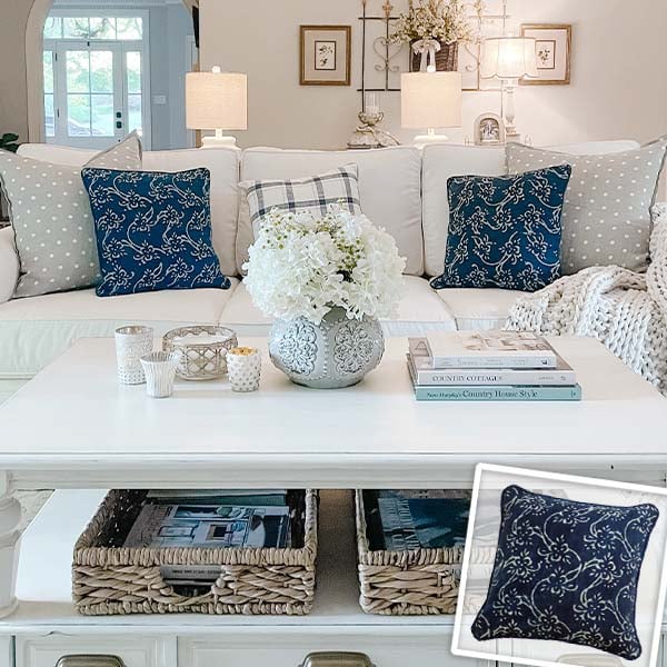 Abstract Floral Hand Blocked Cotton Throw Pillow