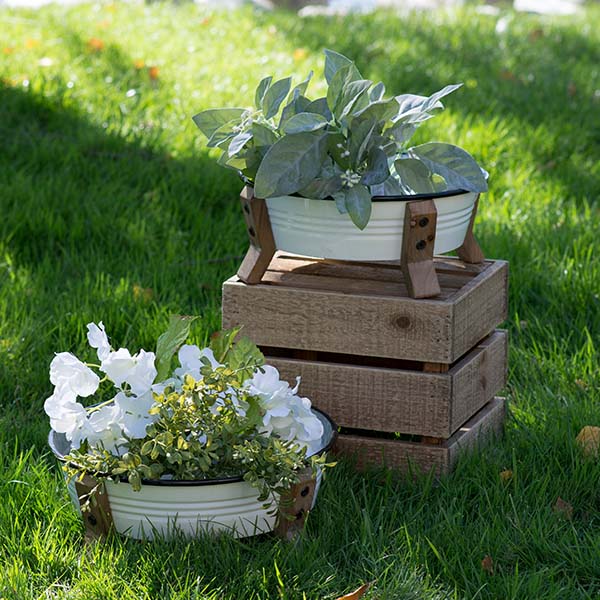 Enamel Basin Planters, Set of 2