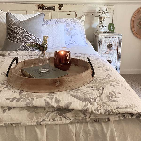 Rustic Round Wooden Trays with Handles, Set of 2