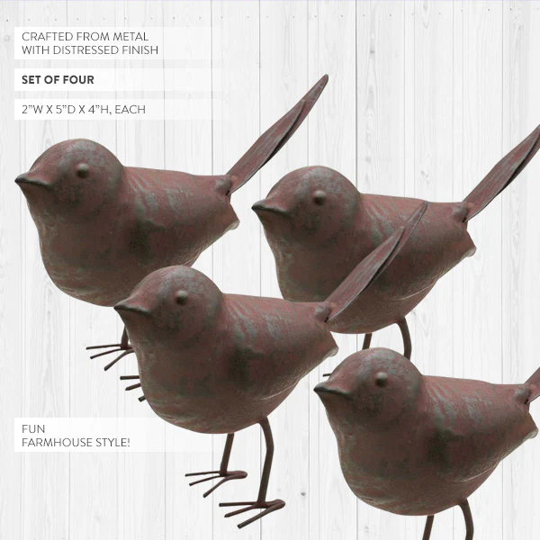 Distressed Metal Songbirds, Set of 4