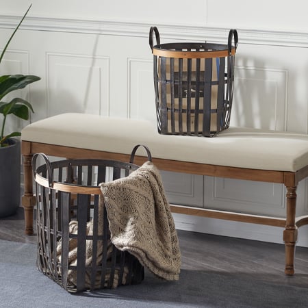 Metal Bushel Baskets With Handles, Set of 2