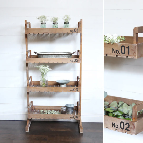 Large Wooden Four Tier Crate Shelf Unit | Urban Farmhouse
