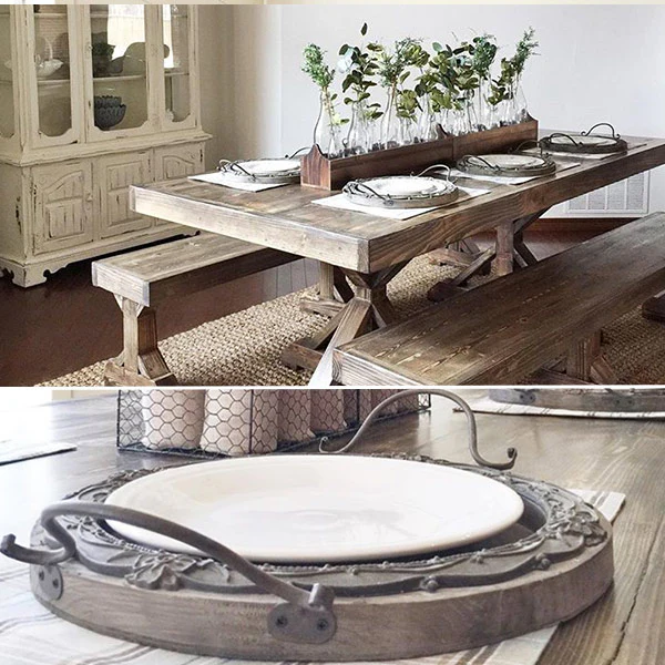 Carved Wooden Round Serving Tray  Set Of 2