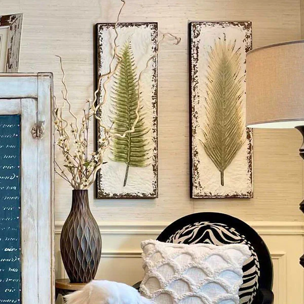 Distressed Metal Leaf Wall Art, Set of 2