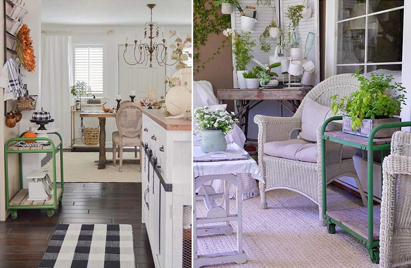 Distressed Wood and Metal Rolling Cart