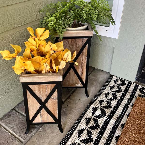 Tall Crisscross Wood and Metal Planters, Set of 2