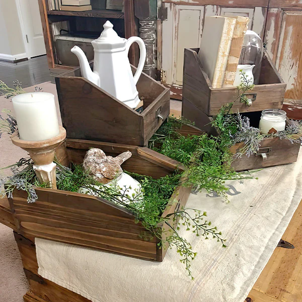 Stackable Vintage Wooden Decorative Storage Boxes, Set of 4