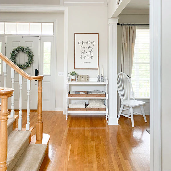 Whitewashed Spindle Table with Wooden Bins