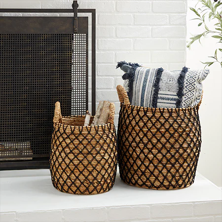 Banana Leaf  Wicker Basket, Set of 2